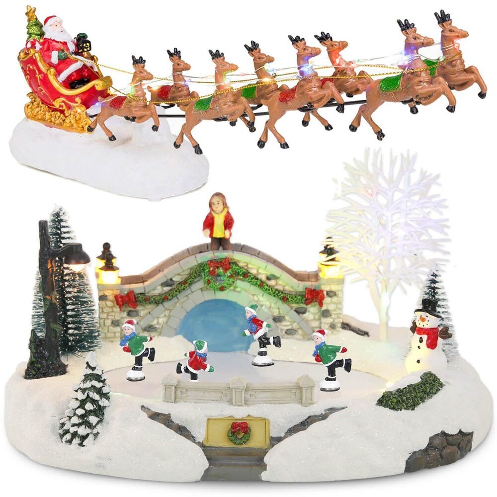 4882 Santa Sleigh with Music and Skating Scene Lights and Music